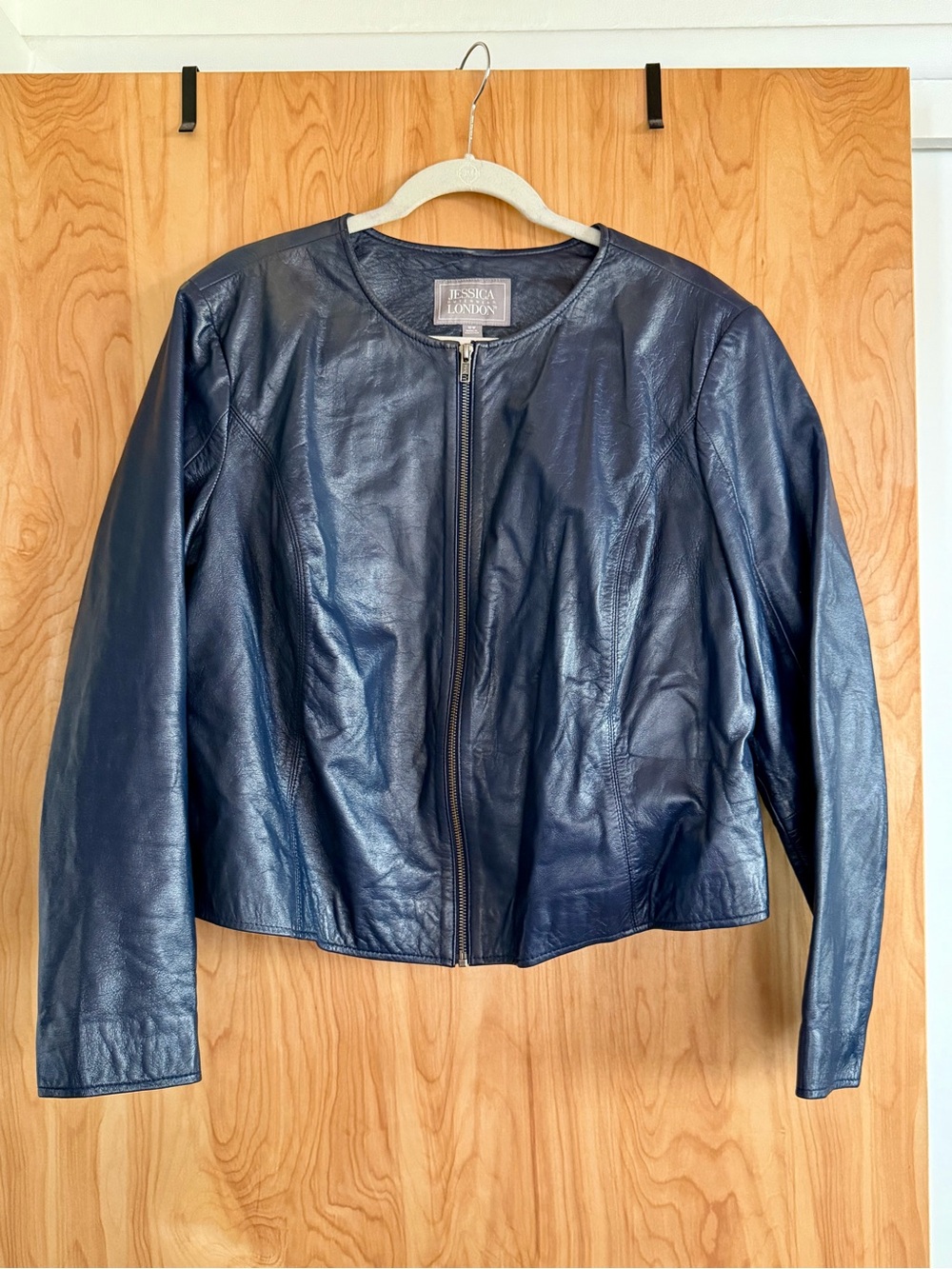 Jessica London Navy Leather Zip-Front Jacket